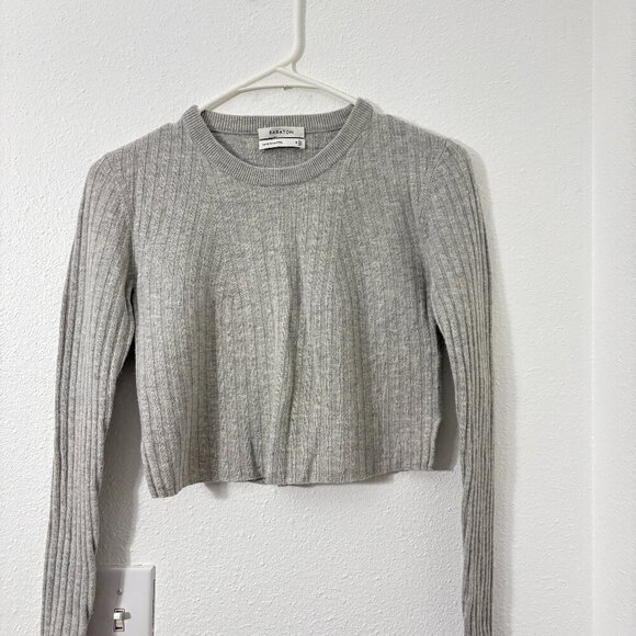 Babaton Nathaniel Sweater Long Sleeve Wool Linen Blend Grey Size Small Crop - Picture 2 of 6
